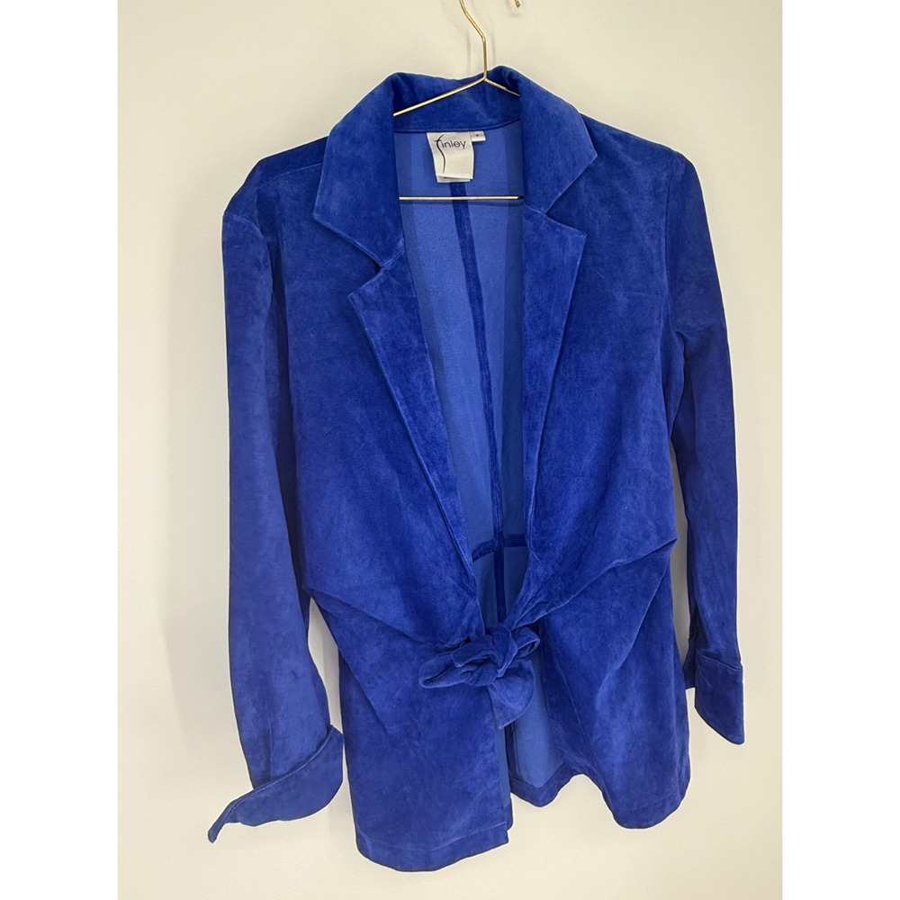 Finley Cobalt Blue 100% Leather Suede Open Tie Front Jacket Sz SMALL, 3149
